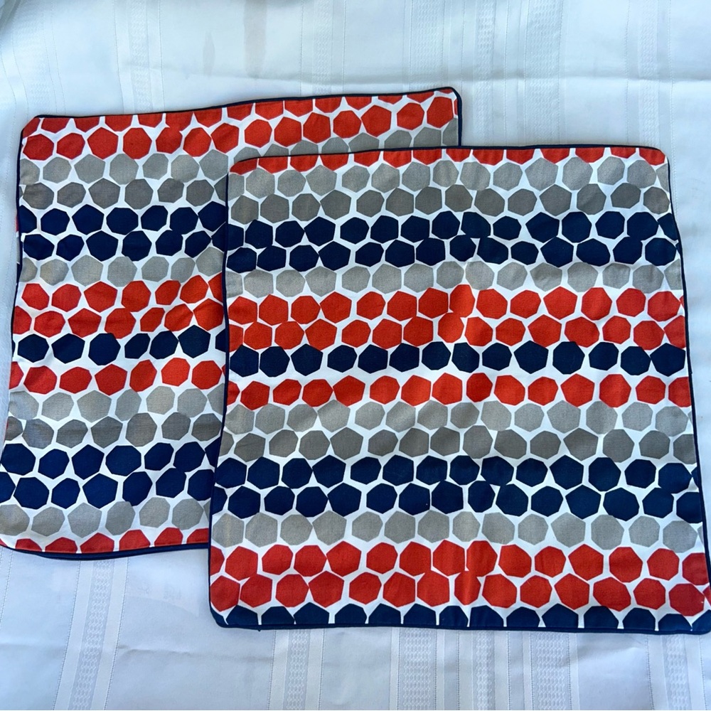 IKEA pillow covers FLONG set of 2 blue orange gray geometric print new, no tags